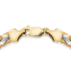 9K Three Colour Gold 6 Plait Textured Herringbone Bracelet 7 Inch