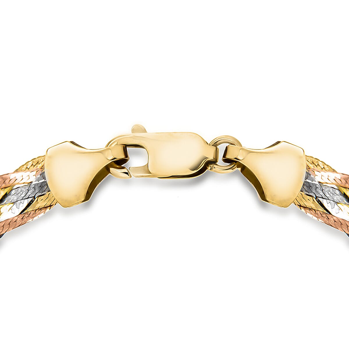 9K Three Colour Gold 6 Plait Textured Herringbone Bracelet 7 Inch 7193242 2