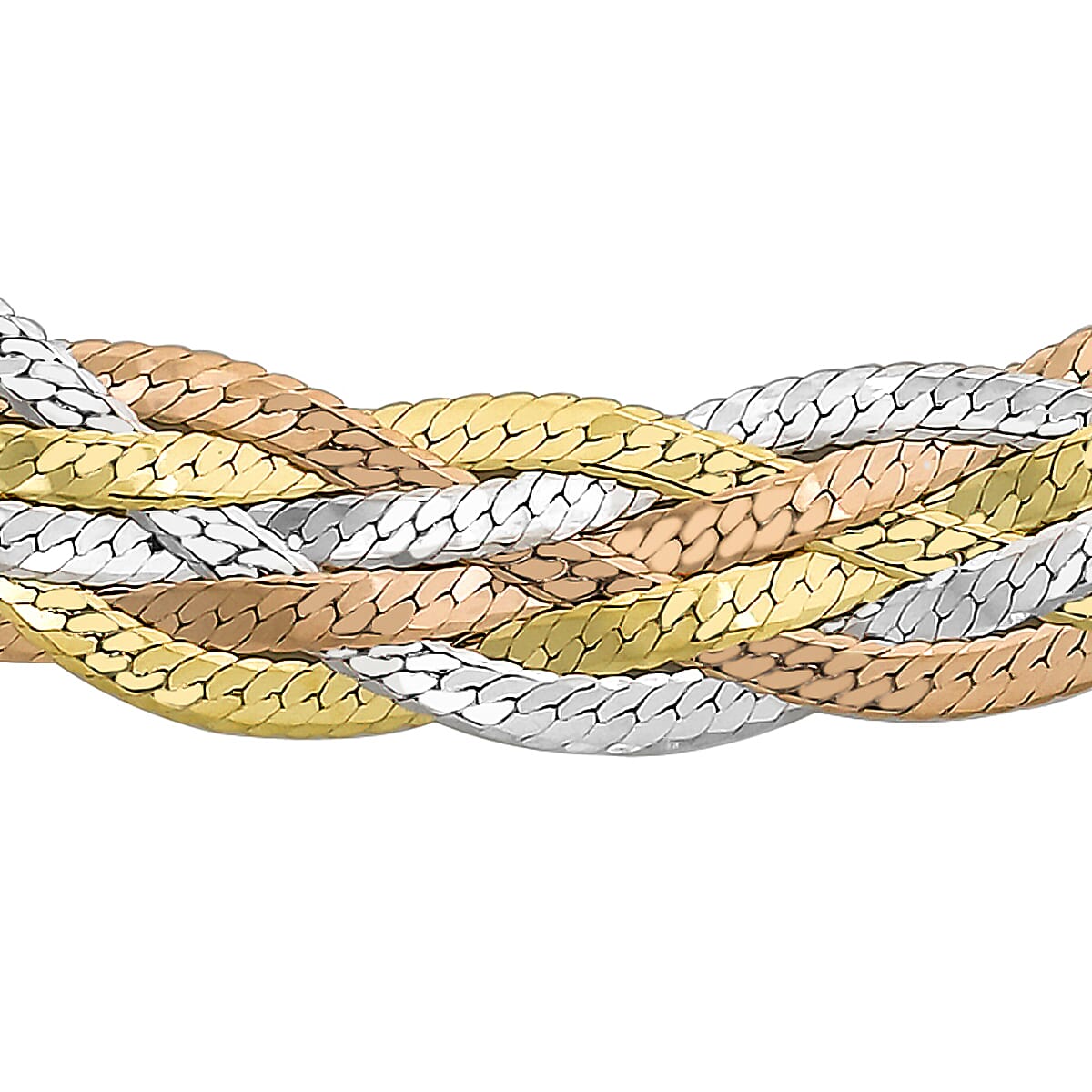 9K Three Colour Gold 6 Plait Textured Herringbone Necklace 16.5 Inch 7189969 0