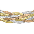 9K Three Colour Gold 6 Plait Textured Herringbone Necklace 16.5 Inch