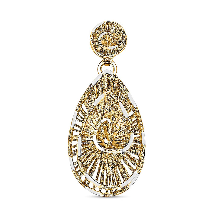 9K 2 Tone Gold 11.5mm x 25mm Lace Style Swirl Teardrop Pendant 8895055 1