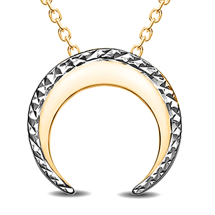 9K 2 Tone Gold 12.5MM X 11.8MM Diamond Cut Crescent Moon Adjustable Necklace 18 Inch 2 grams 6093115 1