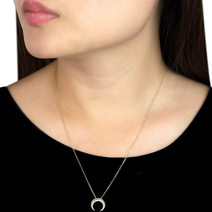 9K 2 Tone Gold 12.5MM X 11.8MM Diamond Cut Crescent Moon Adjustable Necklace 18 Inch 2 grams 6093115 2