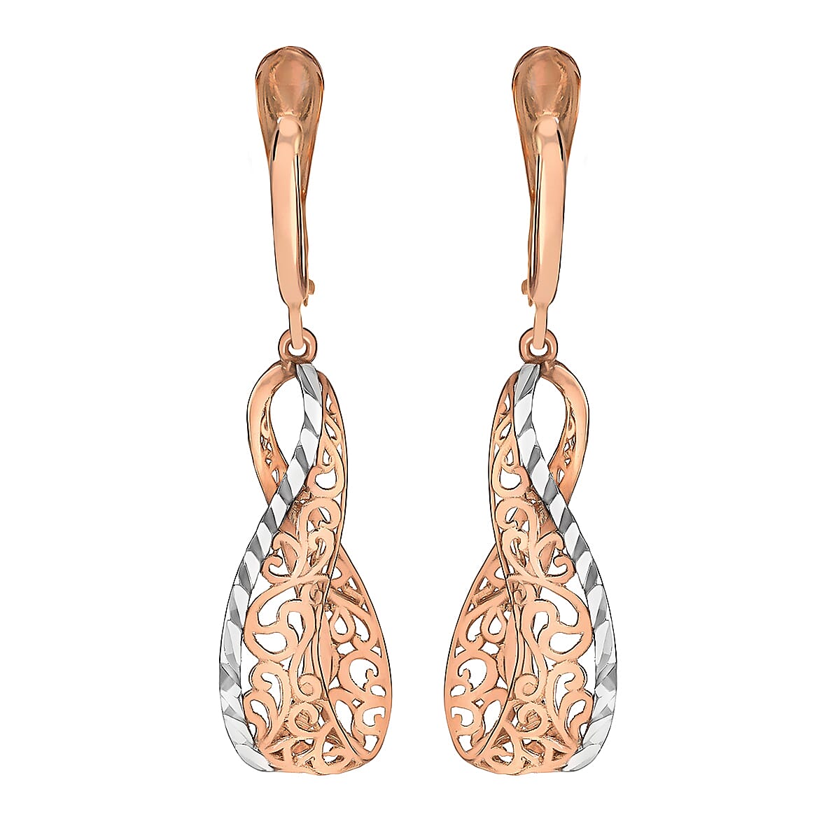 9K 2 Tone Gold 39.5mm Filigree Open Twist Drop Earrings 8894756 0