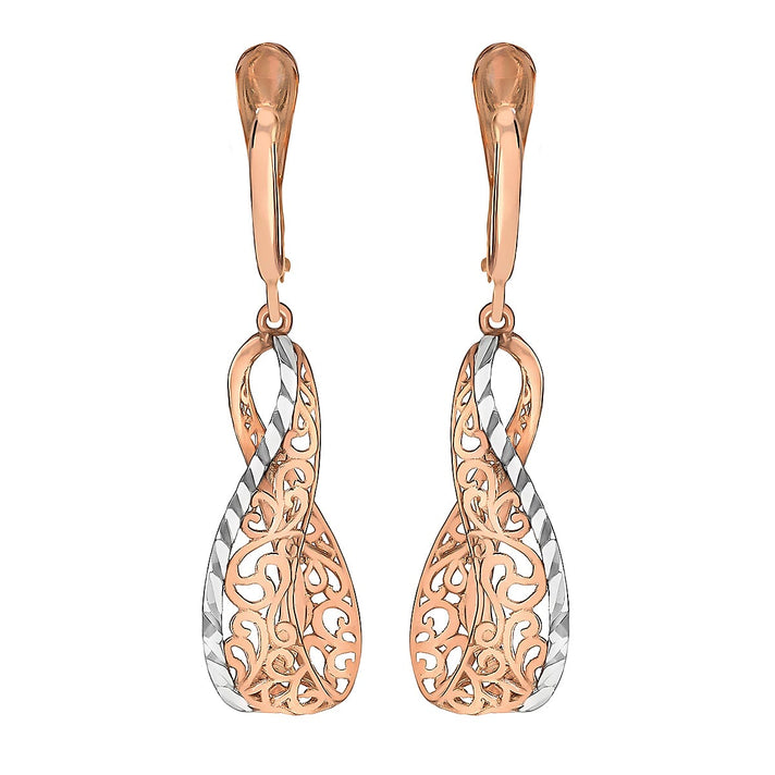 9K 2 Tone Gold 39.5mm Filigree Open Twist Drop Earrings 8894756 1