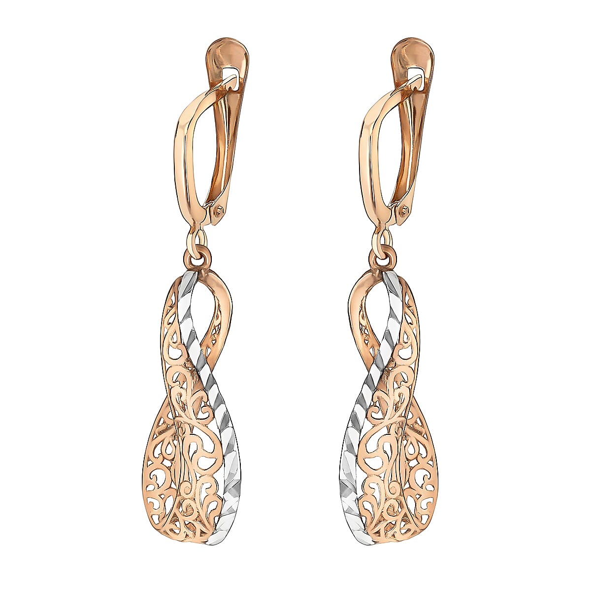 9K 2 Tone Gold 39.5mm Filigree Open Twist Drop Earrings 8894756 1