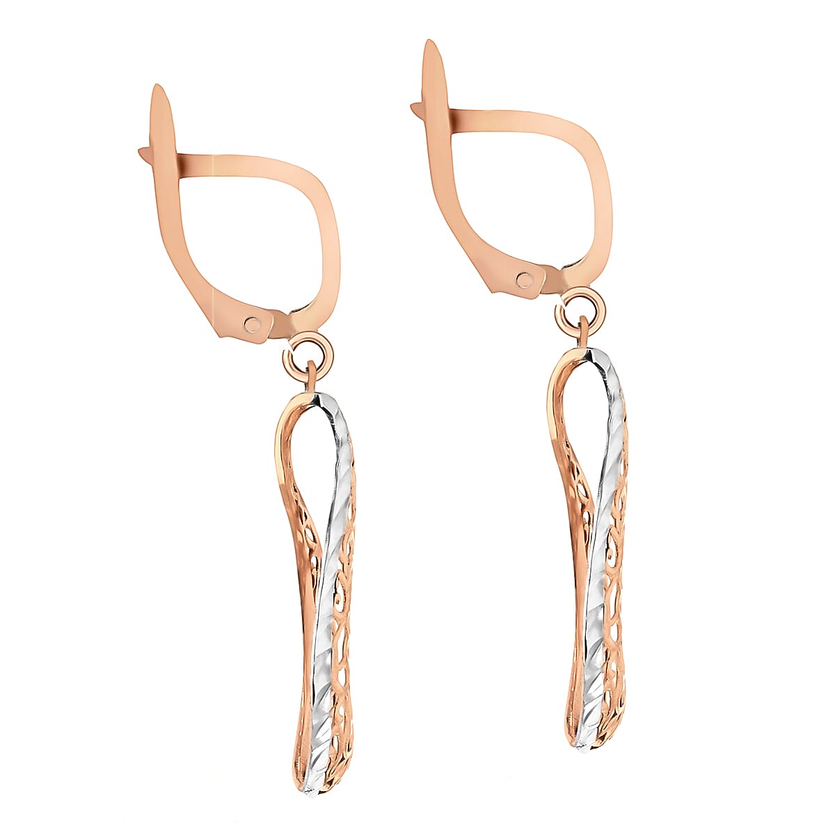 9K 2 Tone Gold 39.5mm Filigree Open Twist Drop Earrings 8894756 2