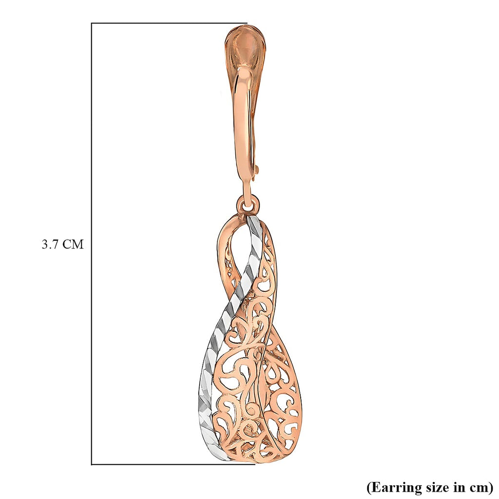 9K 2 Tone Gold 39.5mm Filigree Open Twist Drop Earrings