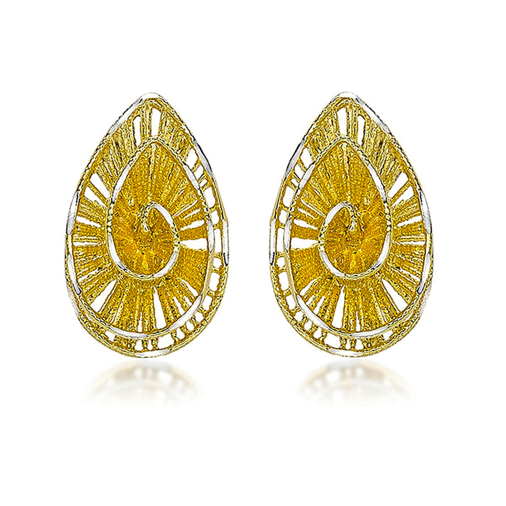 9K 2 Tone Gold 8mm x 13mm Lace Style Swirl Teardrop Stud Earrings 8894746 1