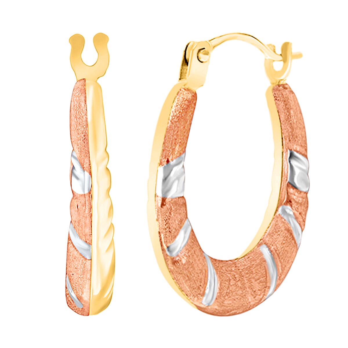 9K Tri Colour Gold 12MM X 15MM Patterned Creole Earrings 0.37 grams 6093004 0