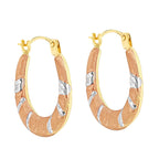 9K Tri Colour Gold 12MM X 15MM Patterned Creole Earrings 0.37 grams