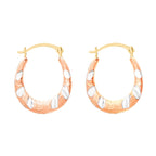 9K Tri Colour Gold 12MM X 15MM Patterned Creole Earrings 0.37 grams