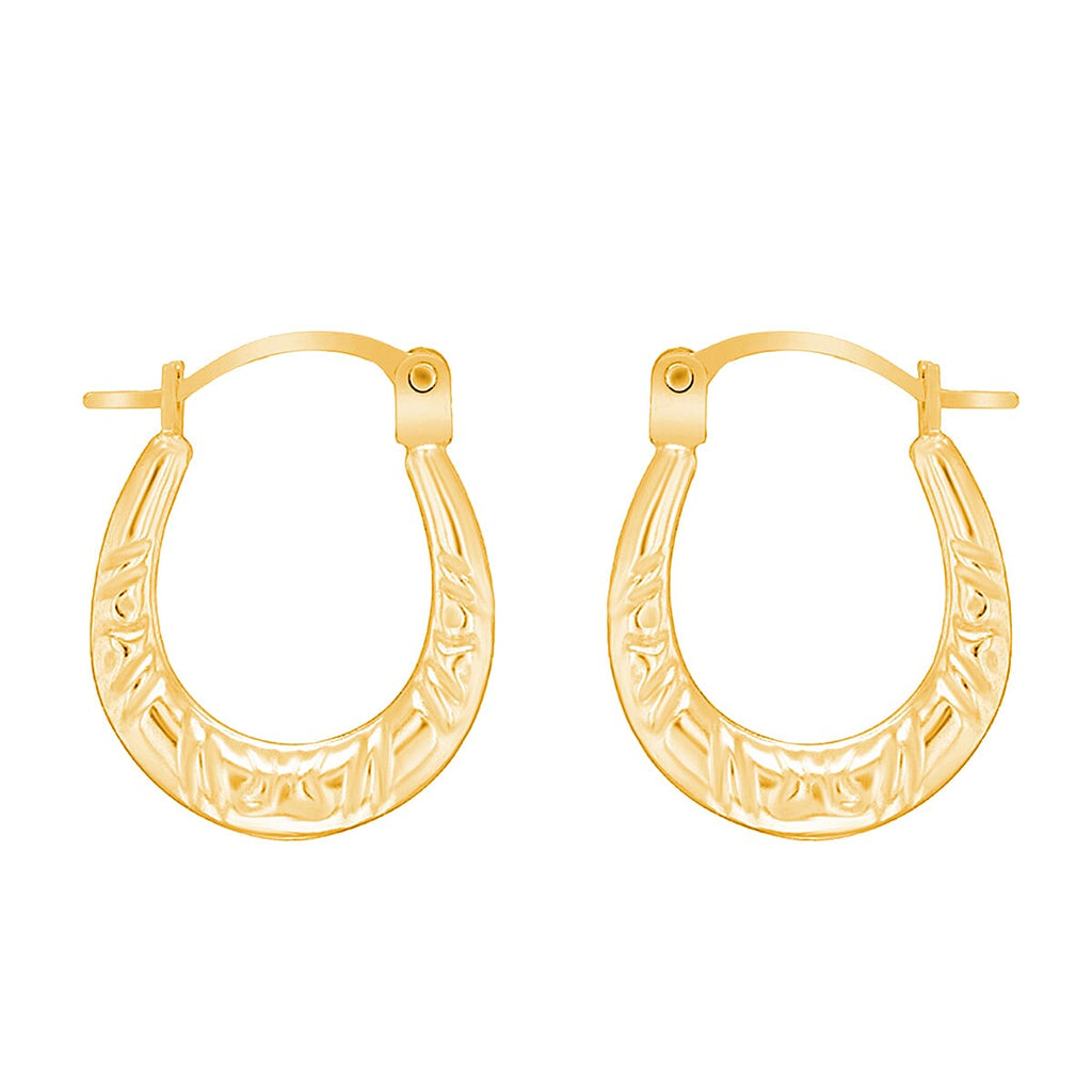 9K Tri Colour Gold 12MM X 15MM Patterned Creole Earrings 0.37 grams
