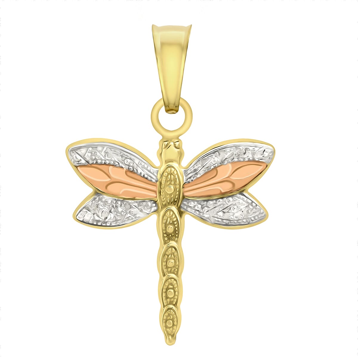 9K Tri Colour Gold 15MM X 22.6MM Patterned Dragonfly Pendant 0.21 grams 6093013 0
