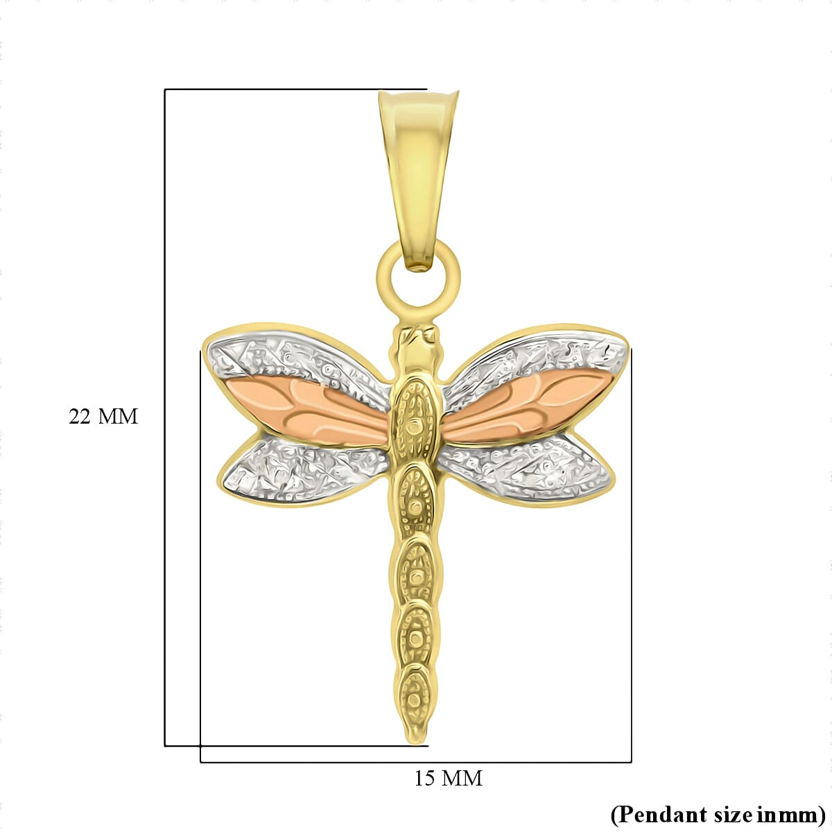 9K Tri Colour Gold 15MM X 22.6MM Patterned Dragonfly Pendant 0.21 grams 6093013 2