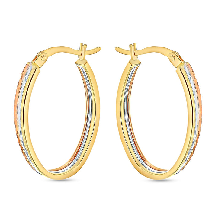 9K Tri Colour Gold 15MM X 25MM Diamond Cut Oval Creole Hoop Earrings 2.4 grams 6093010 2