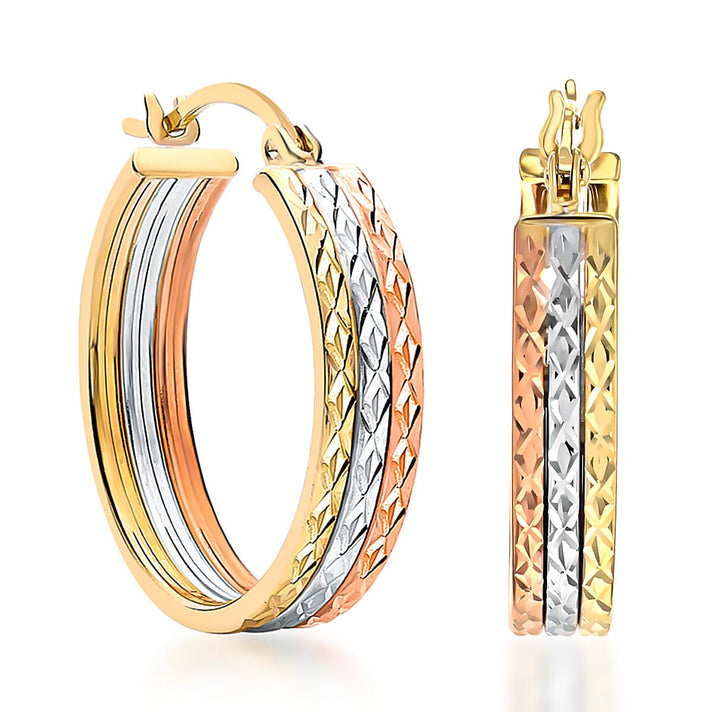 9K Tri Colour Gold 18MM Diamond Cut Creole Hoop Earrings 2.2 grams 6093008 1