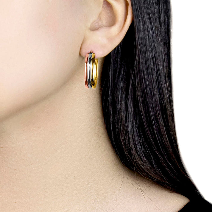 9K Tri Colour Gold 18MM Supreme Finish Creole Hoop Earrings 3.5 grams 6093006 2