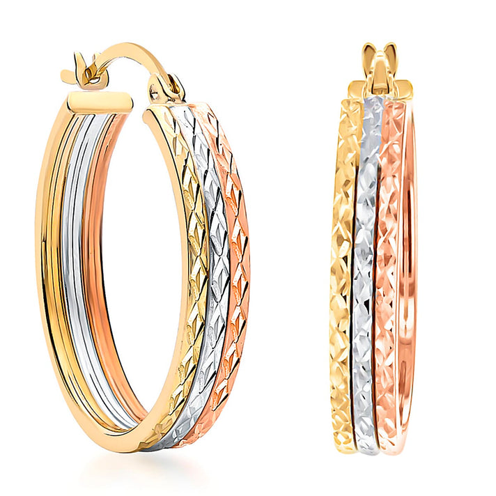 9K Tri Colour Gold 22MM Diamond Cut Creole Hoop Earrings 2.8 grams 6093009 1