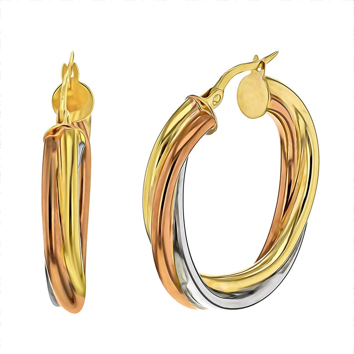 9K Tri Colour Gold 28MM Twist Creole Hoop Earrings 4.2 grams 6093002 1