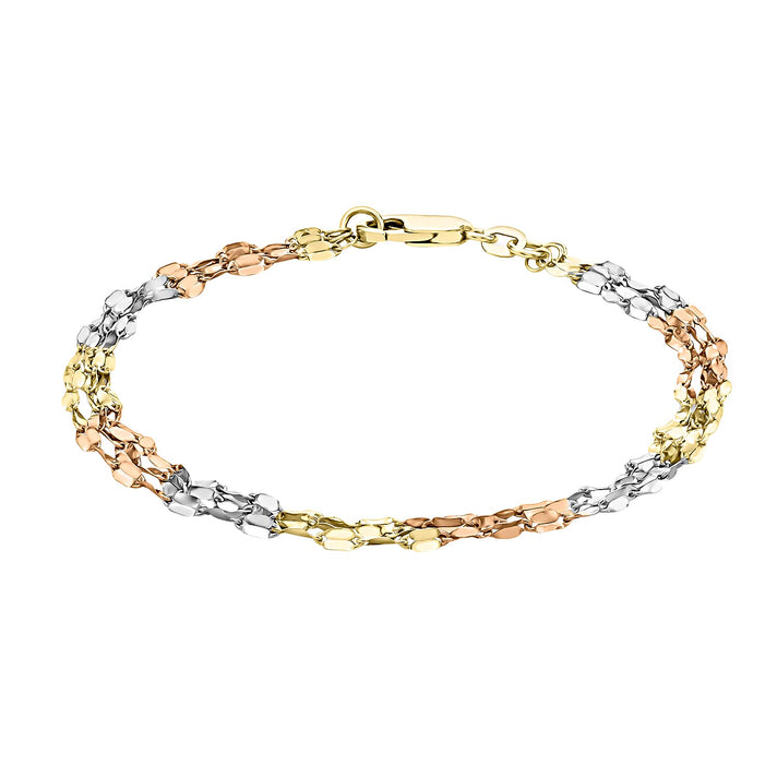 9K Tri Colour Gold 2MM 3 Strand Forzatina Chain Bracelet .5 Inch 2.4 grams 6093044 1