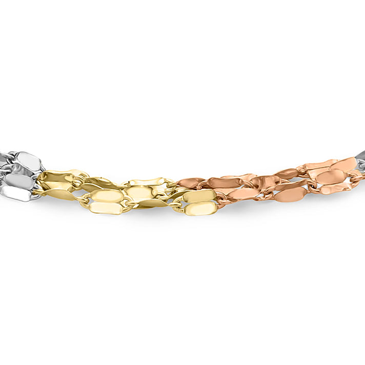 9K Tri Colour Gold 2MM 3 Strand Forzatina Chain Bracelet .5 Inch 2.4 grams 6093044 2