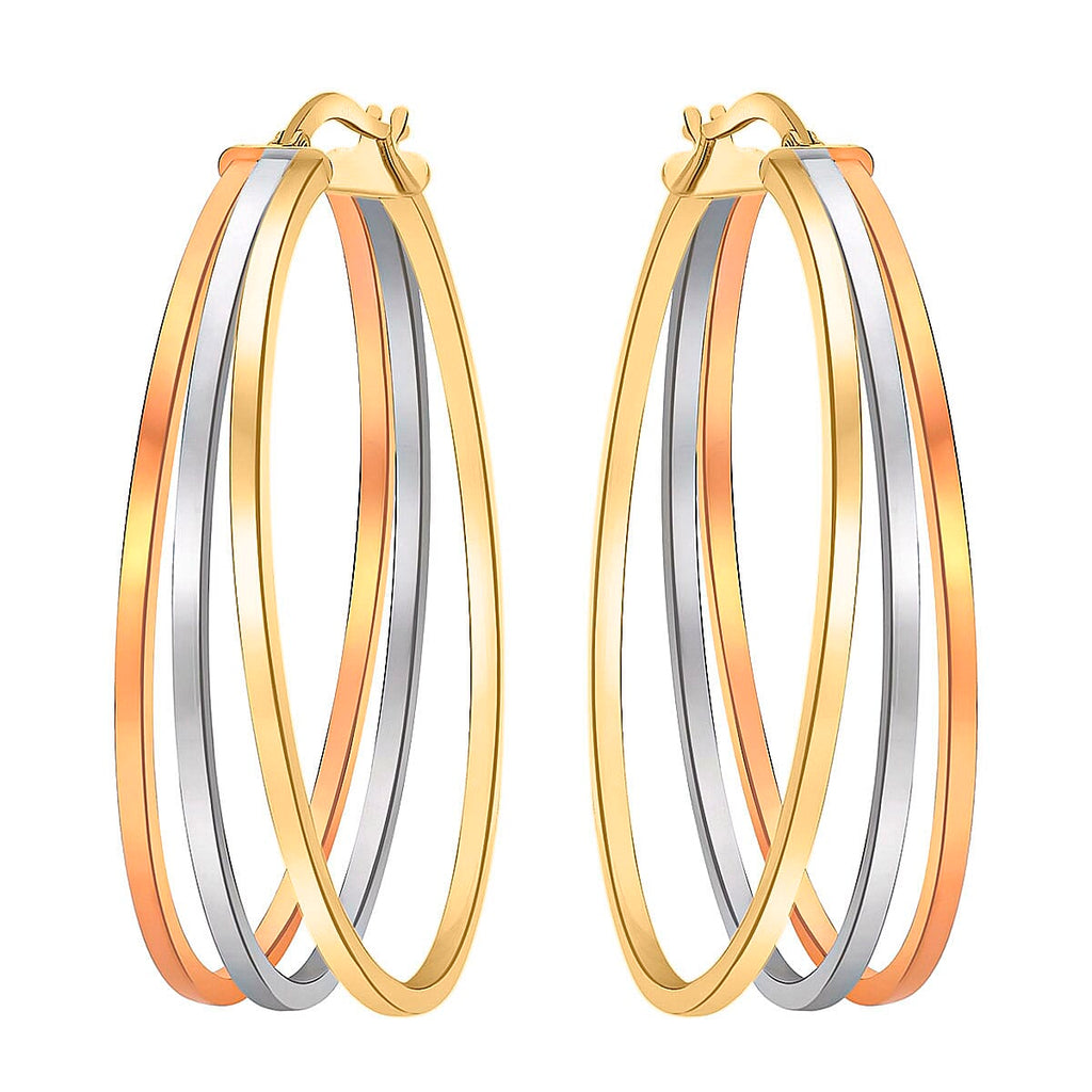 9K Tri Colour Gold 35MM X 43MM Oval Supreme Finish Triple Loop Creole Earrings 3.9 grams
