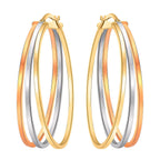 9K Tri Colour Gold 35MM X 43MM Oval Supreme Finish Triple Loop Creole Earrings 3.9 grams