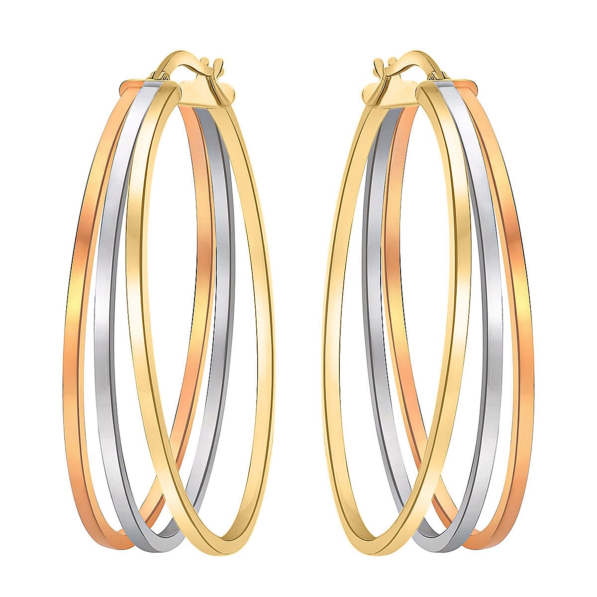 9K Tri Colour Gold 35MM X 43MM Oval Supreme Finish Triple Loop Creole Earrings 3.9 grams 6093007 0