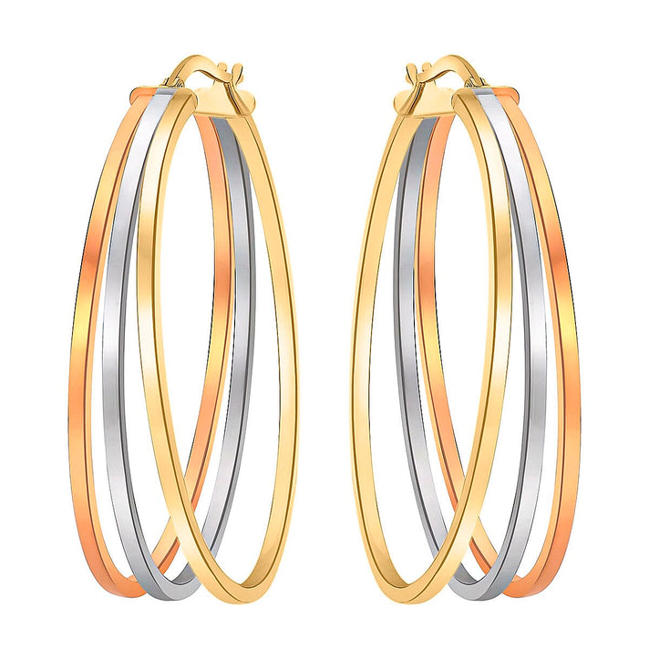 9K Tri Colour Gold 35MM X 43MM Oval Supreme Finish Triple Loop Creole Earrings 3.9 grams 6093007 1