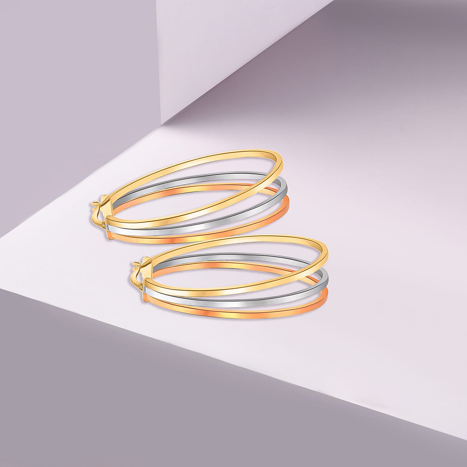 9K Tri Colour Gold 35MM X 43MM Oval Supreme Finish Triple Loop Creole Earrings 3.9 grams 6093007 1