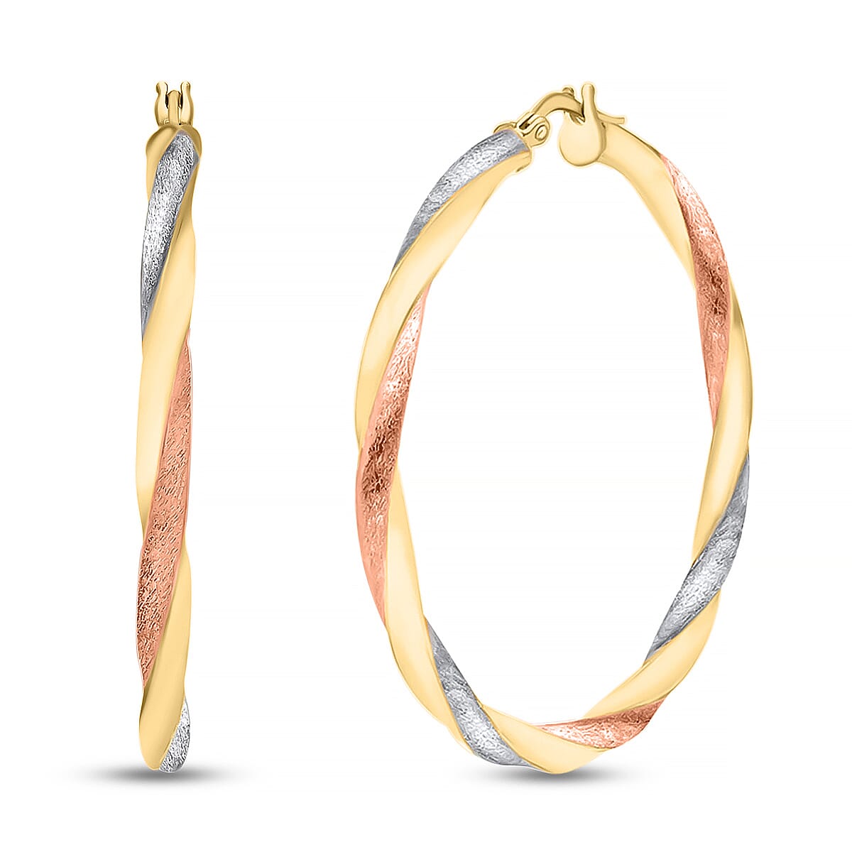9K Tri Colour Gold 40MM Satin Twist Hoop Earrings 2.3 grams 6093005 0