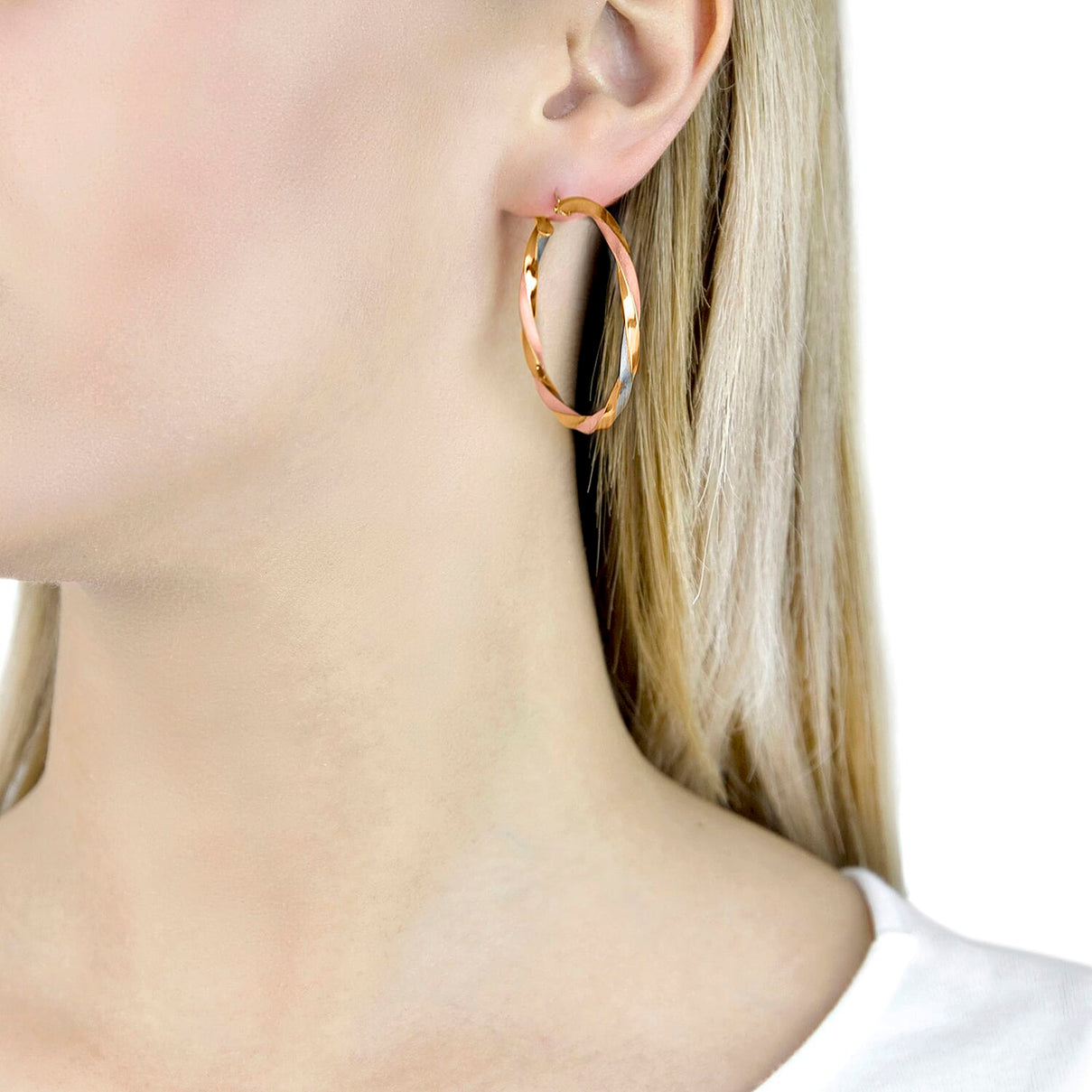 9K Tri Colour Gold 40MM Satin Twist Hoop Earrings 2.3 grams 6093005 1