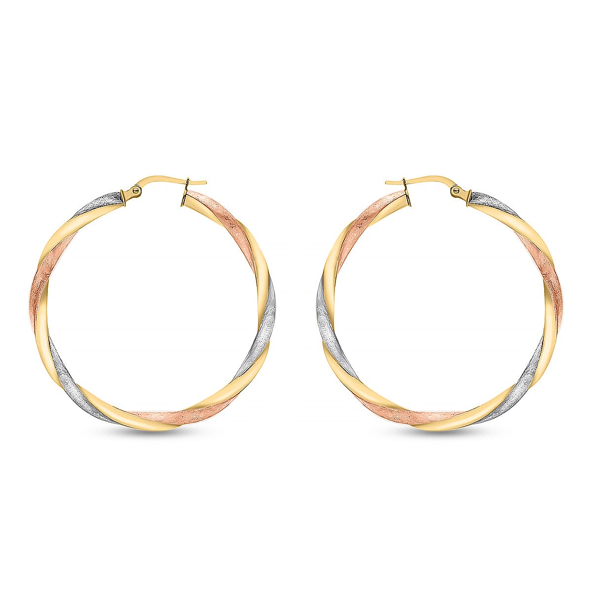 9K Tri Colour Gold 40MM Satin Twist Hoop Earrings 2.3 grams 6093005 2