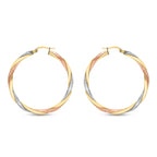 9K Tri Colour Gold 40MM Satin Twist Creole Hoop Earrings 2.3 grams