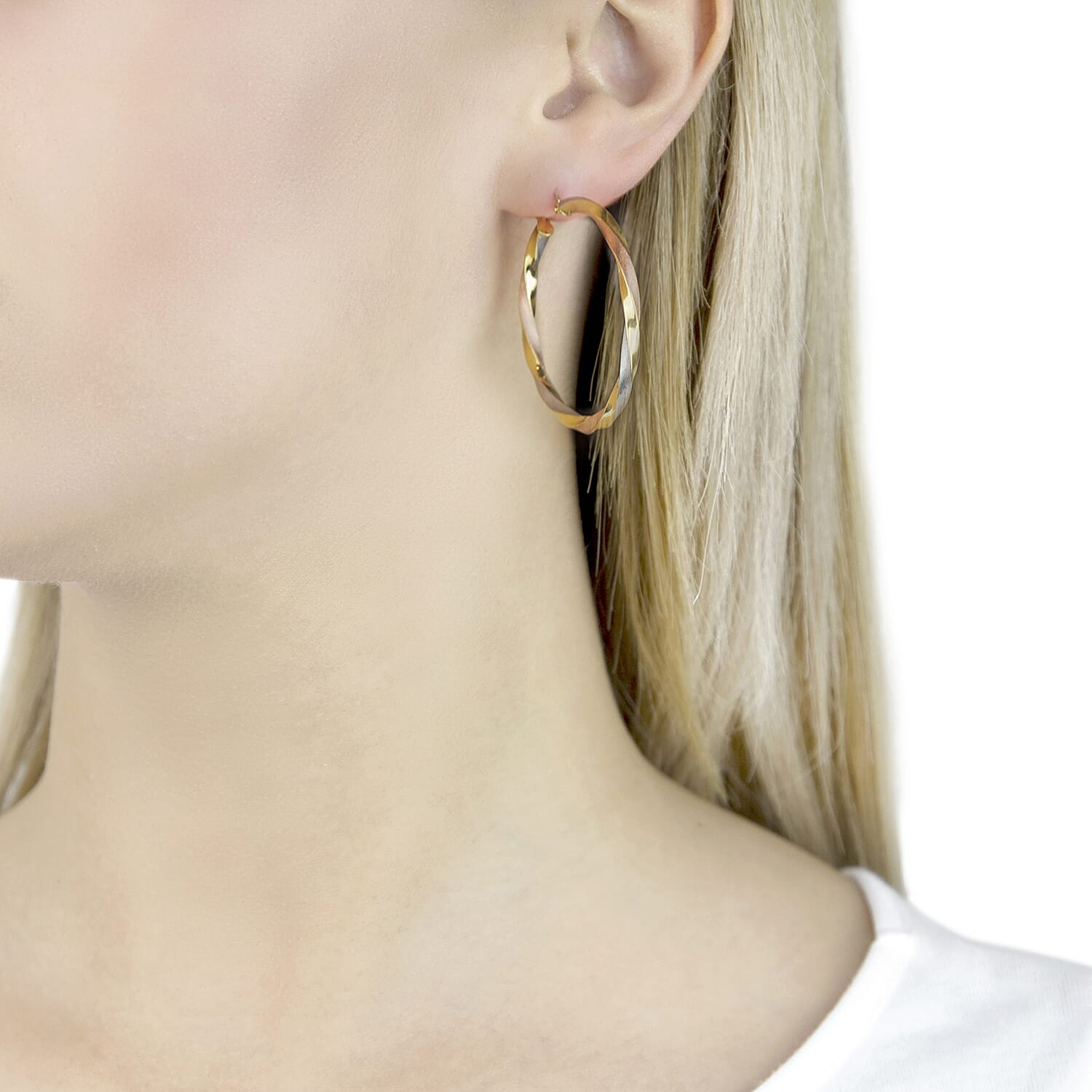 9K Tri Colour Gold 40MM Satin Twist Hoop Earrings 2.3 grams 6093005 4
