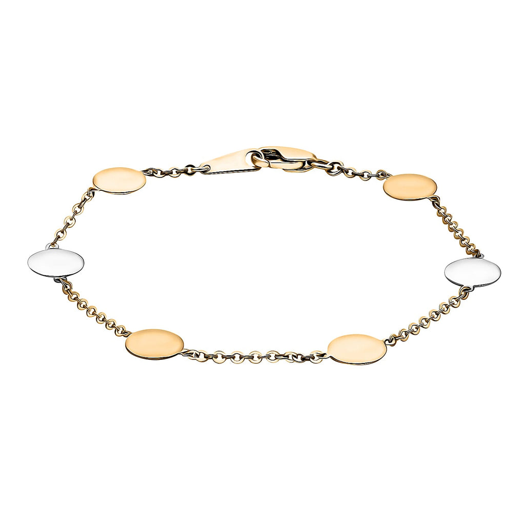 9K Tri Colour Gold 8MM Disc Link Bracelet 7.5 Inch, 3 grams