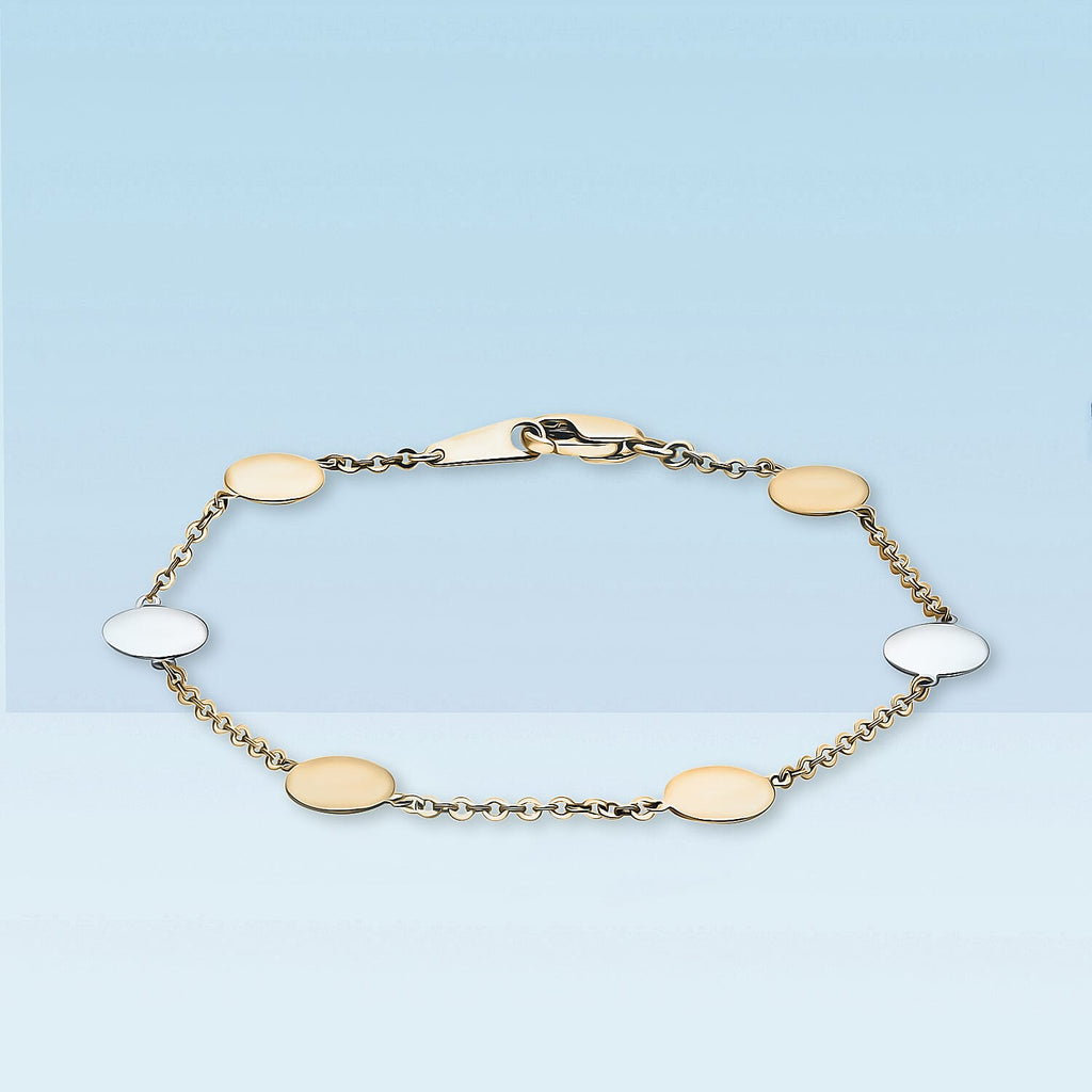 9K Tri Colour Gold 8MM Disc Link Bracelet 7.5 Inch, 3 grams
