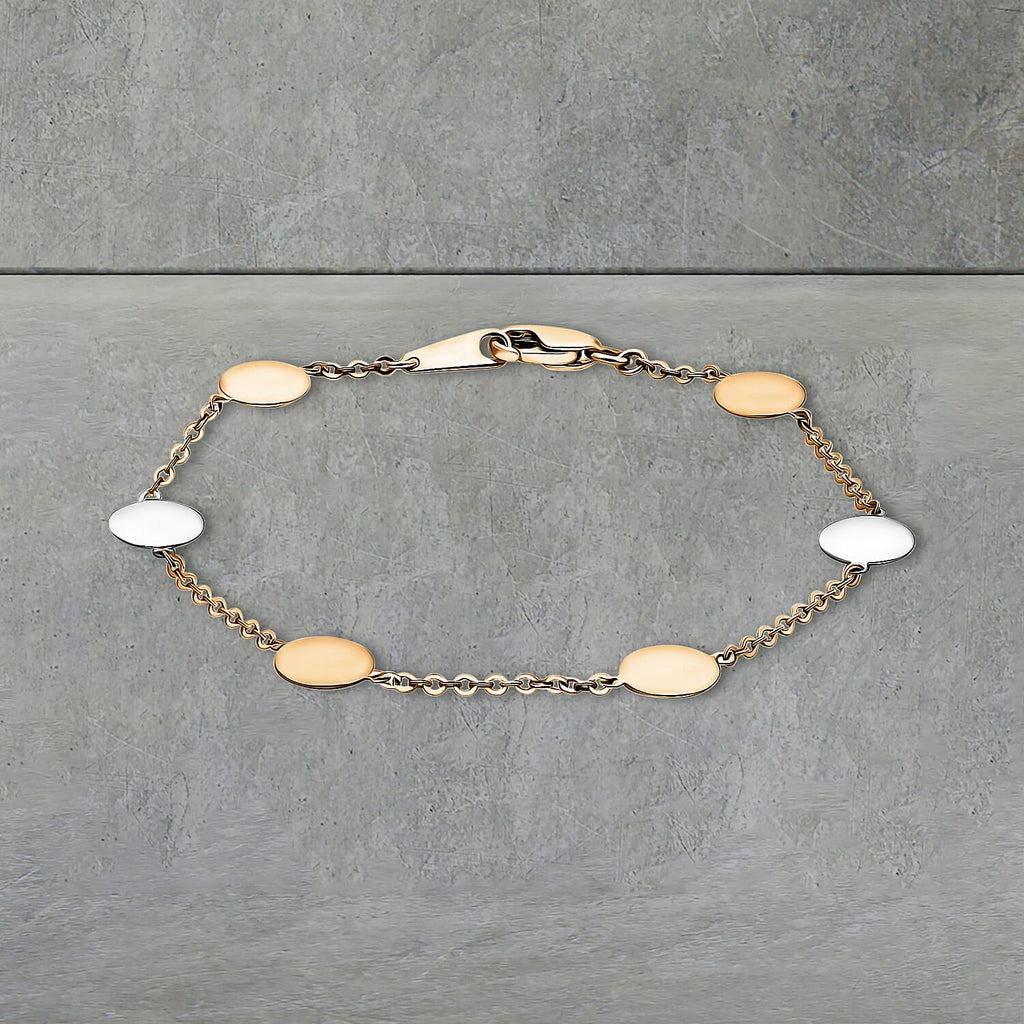 9K Tri Colour Gold 8MM Disc Link Bracelet 7.5 Inch, 3 grams