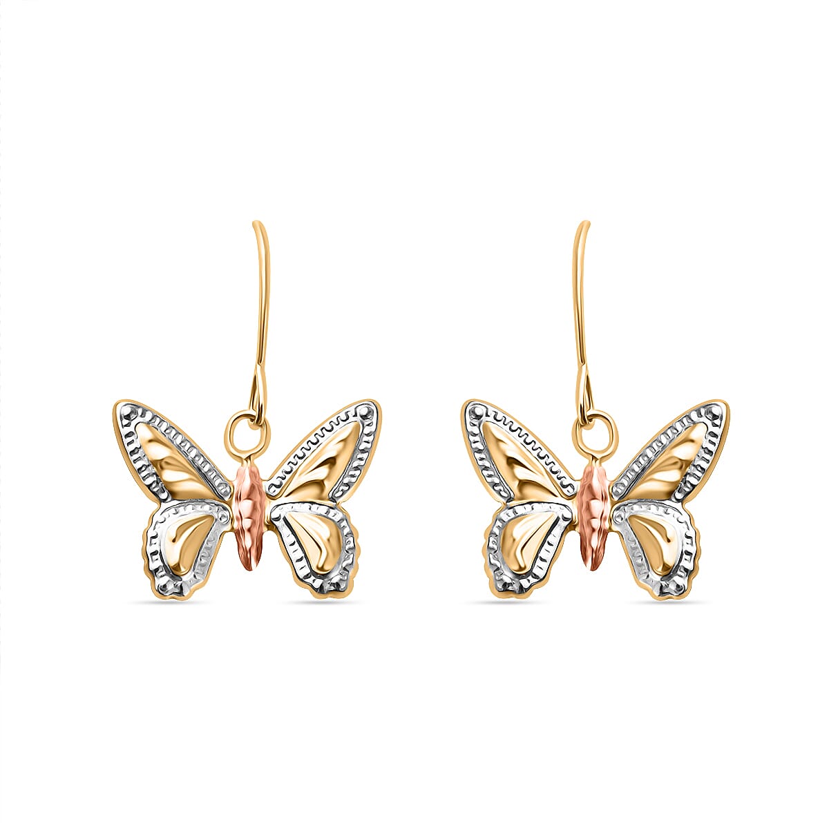 Diamond Cut Butterfly Drop Earring with Hook in 9K Tri Colour Gold 8024969 0