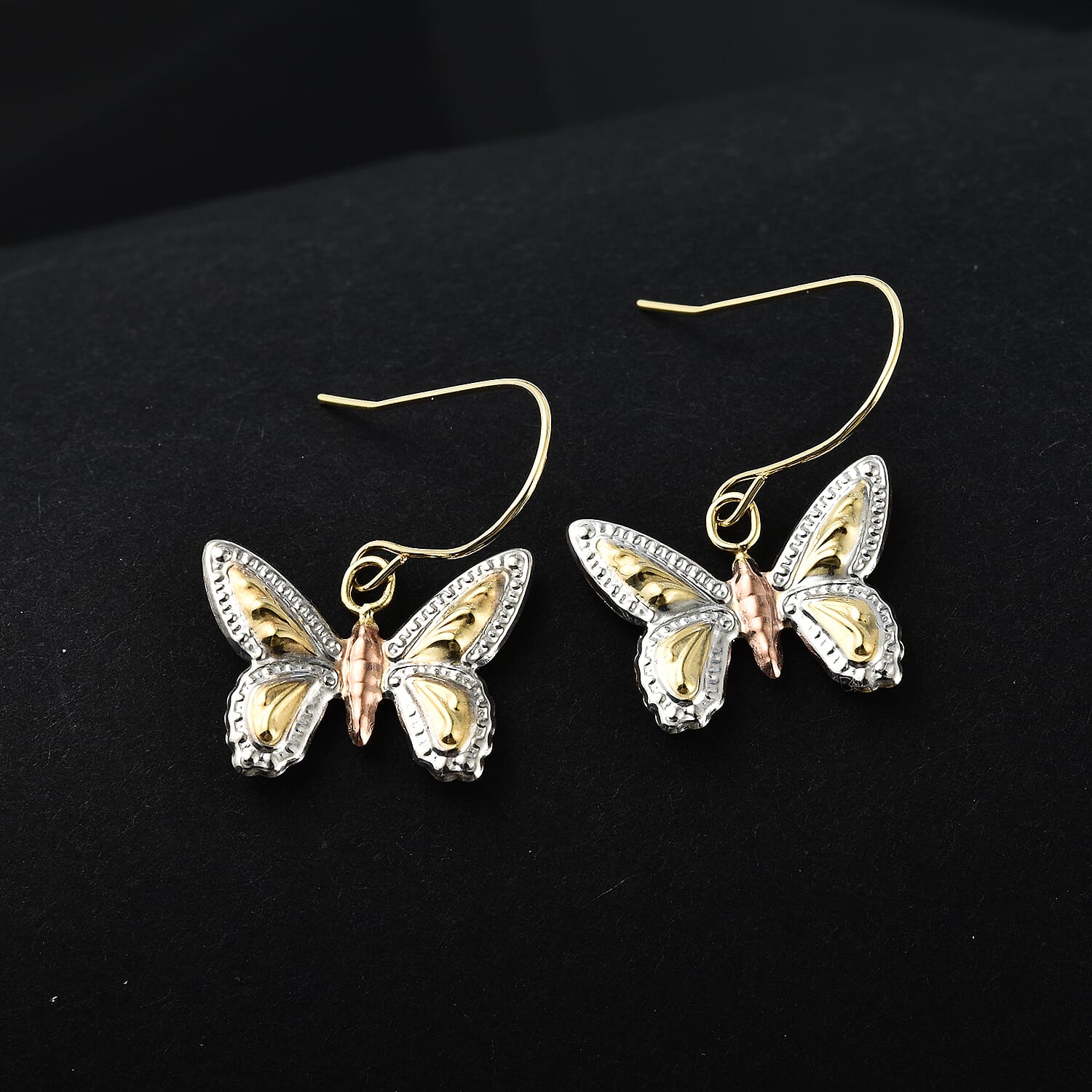 Diamond Cut Butterfly Drop Earring with Hook in 9K Tri Colour Gold 8024969 1