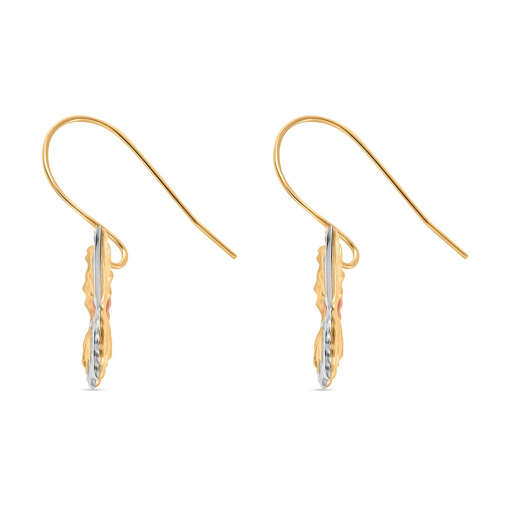 Hatton Garden Closeout - 9K Tri Colour Gold Diamond Cut Butterfly Drop Earring with Hook
