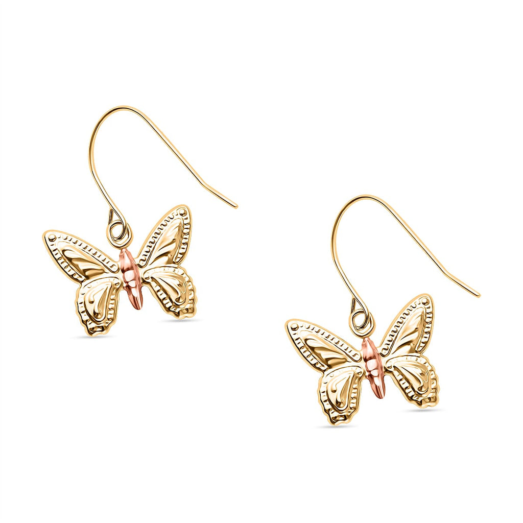 Hatton Garden Closeout - 9K Tri Colour Gold Diamond Cut Butterfly Drop Earring with Hook