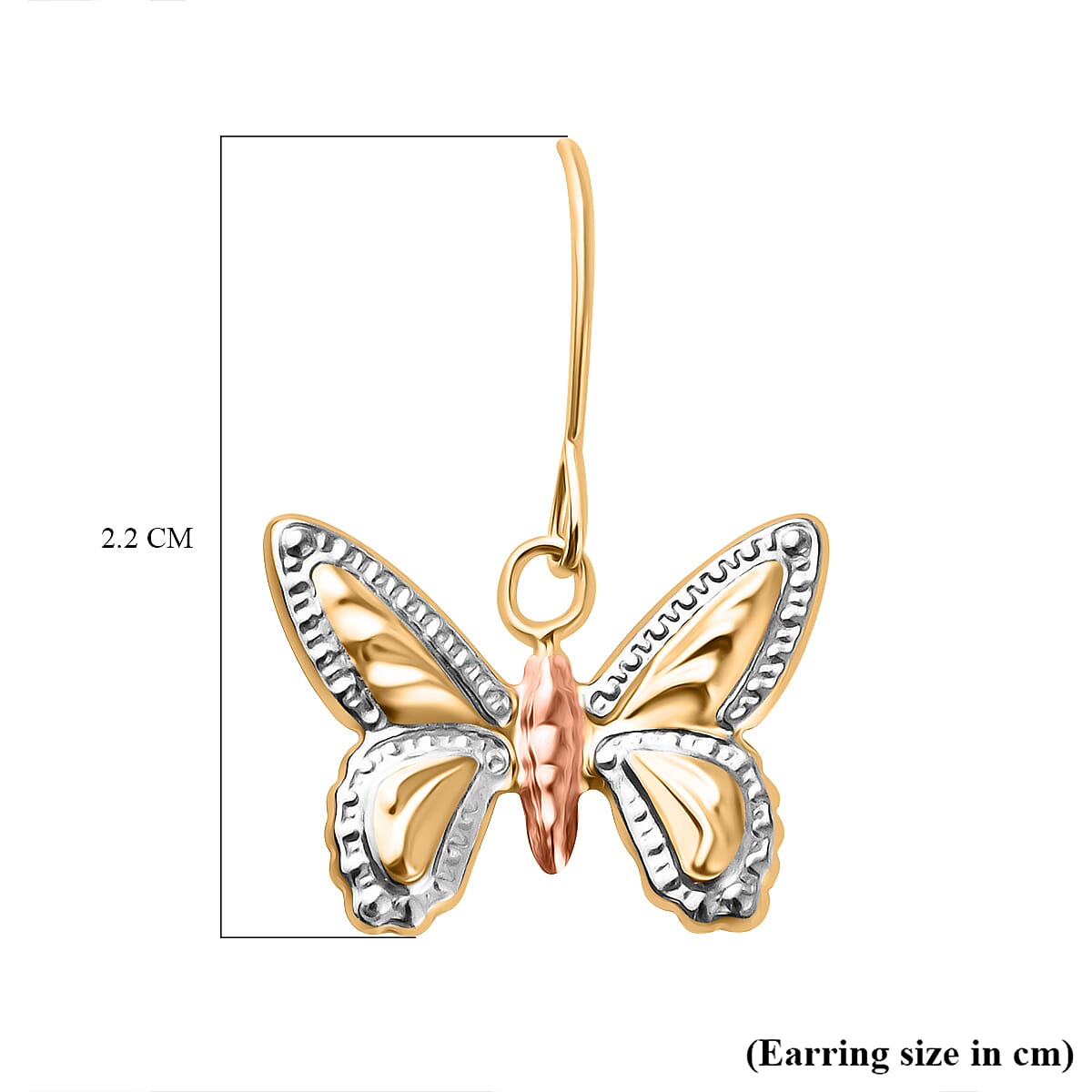 Diamond Cut Butterfly Drop Earring with Hook in 9K Tri Colour Gold 8024969 5