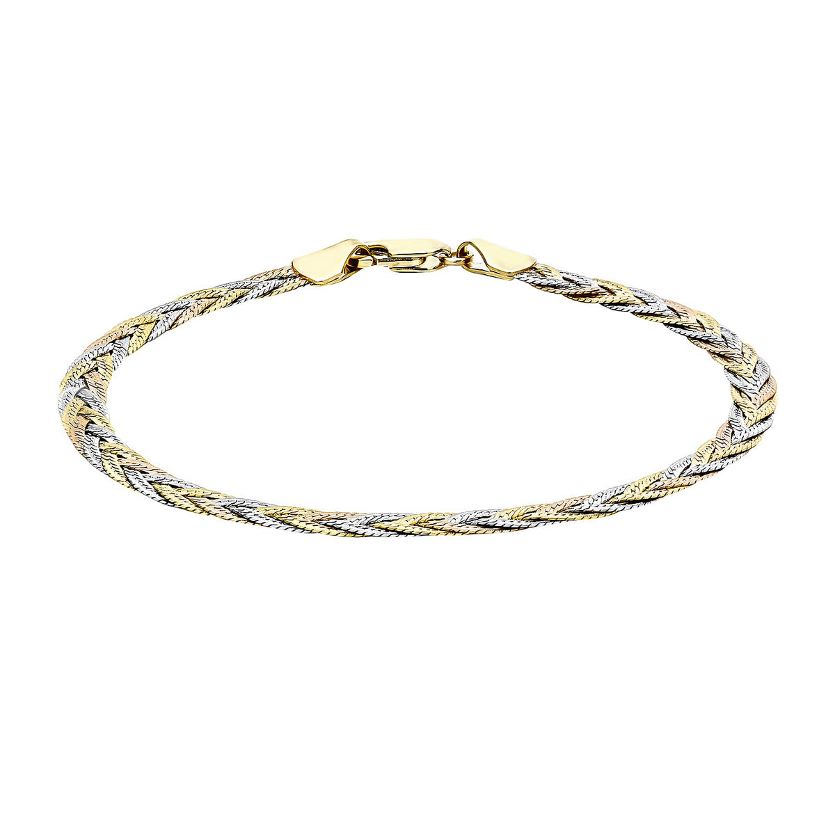 9K Tri Colour Gold High Finish Plait Textured Herringbone Bracelet 7 Inch 3 grams 6093026 0