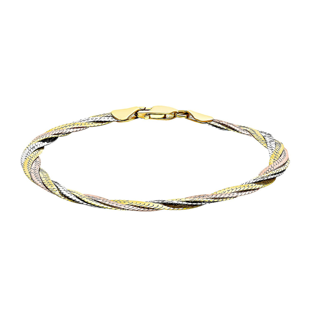 9K Tri Colour Gold Plait Diamond Cut Herringbone Bracelet 7 Inch 4.4 grams 6093025 0