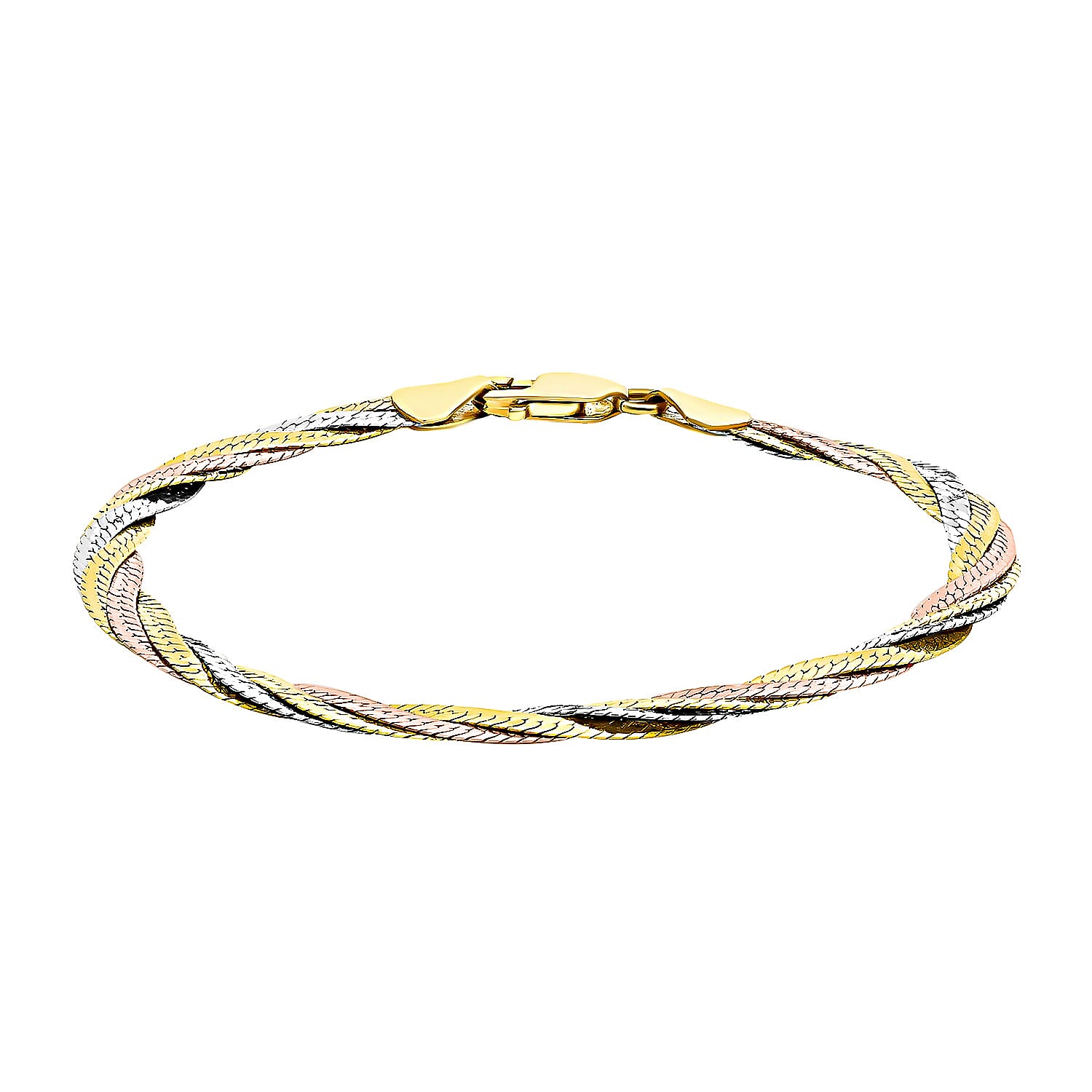 9K Tri Colour Gold Plait Diamond Cut Herringbone Bracelet 7 Inch 4.4 grams 6093025 0