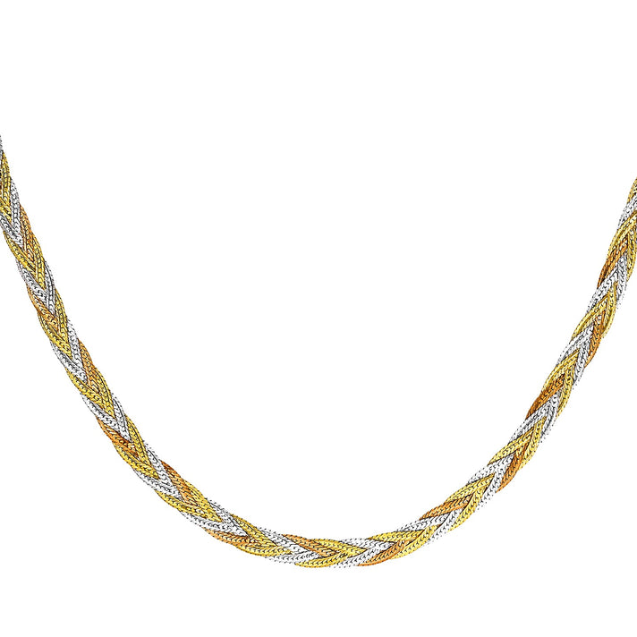 9K Tri Colour Gold Plait Textured Herringbone Necklace 18 Inch 6.3 grams 6093116 1