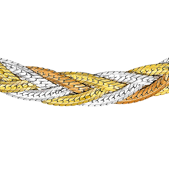 9K Tri Colour Gold Plait Textured Herringbone Necklace 18 Inch 6.3 grams 6093116 2