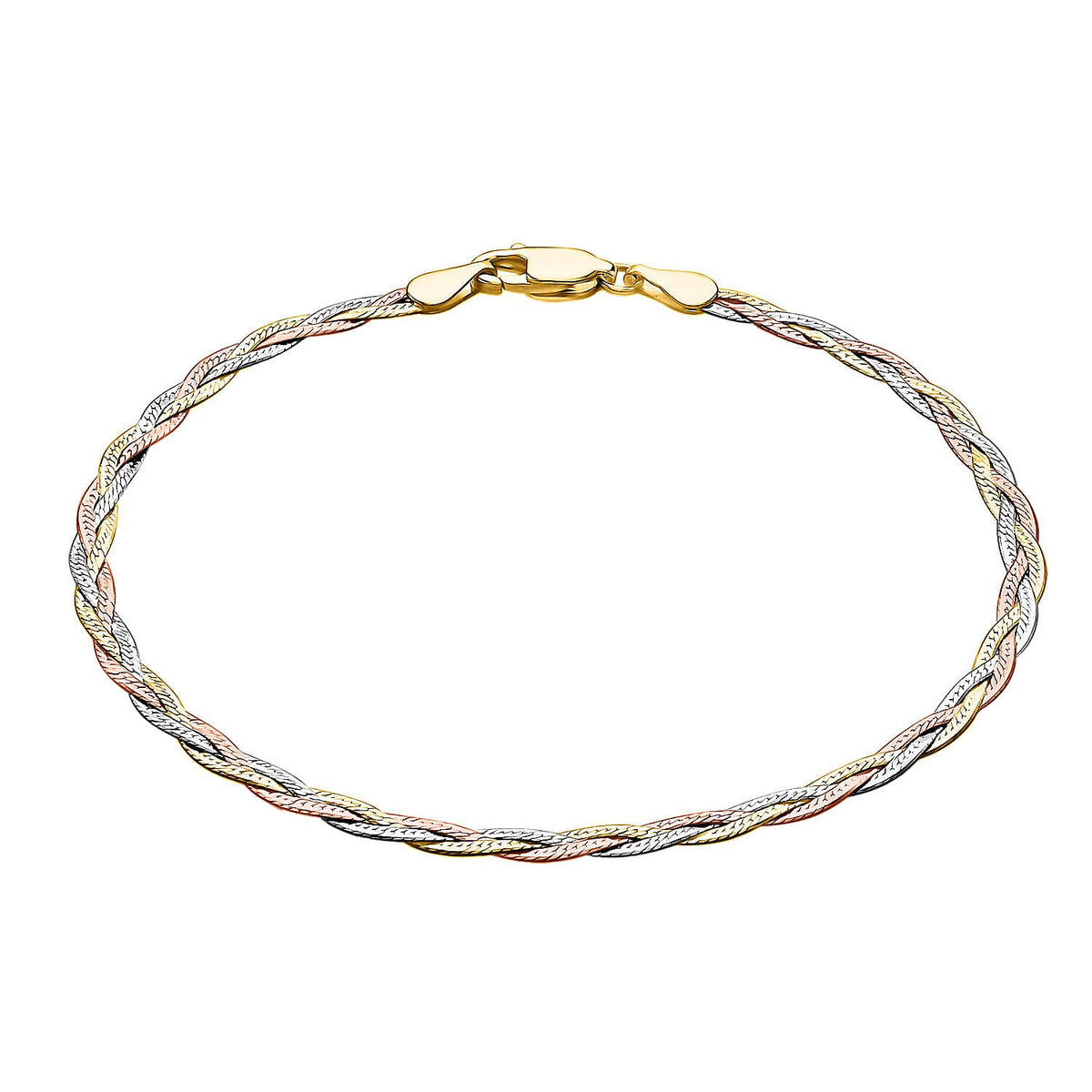 9K Tri Colour Gold Triple Plait Diamond Cut Herringbone Bracelet 7.5 Inch 1.8 grams 6093043 0